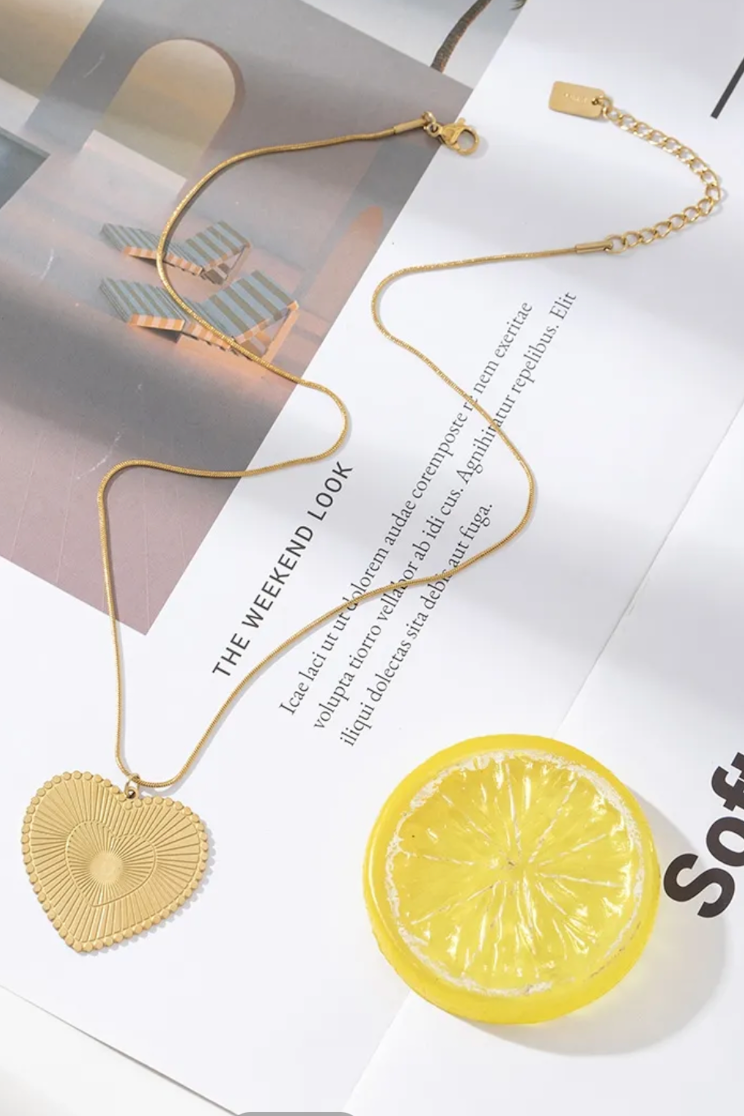 Collier coeur or acier inoxydable