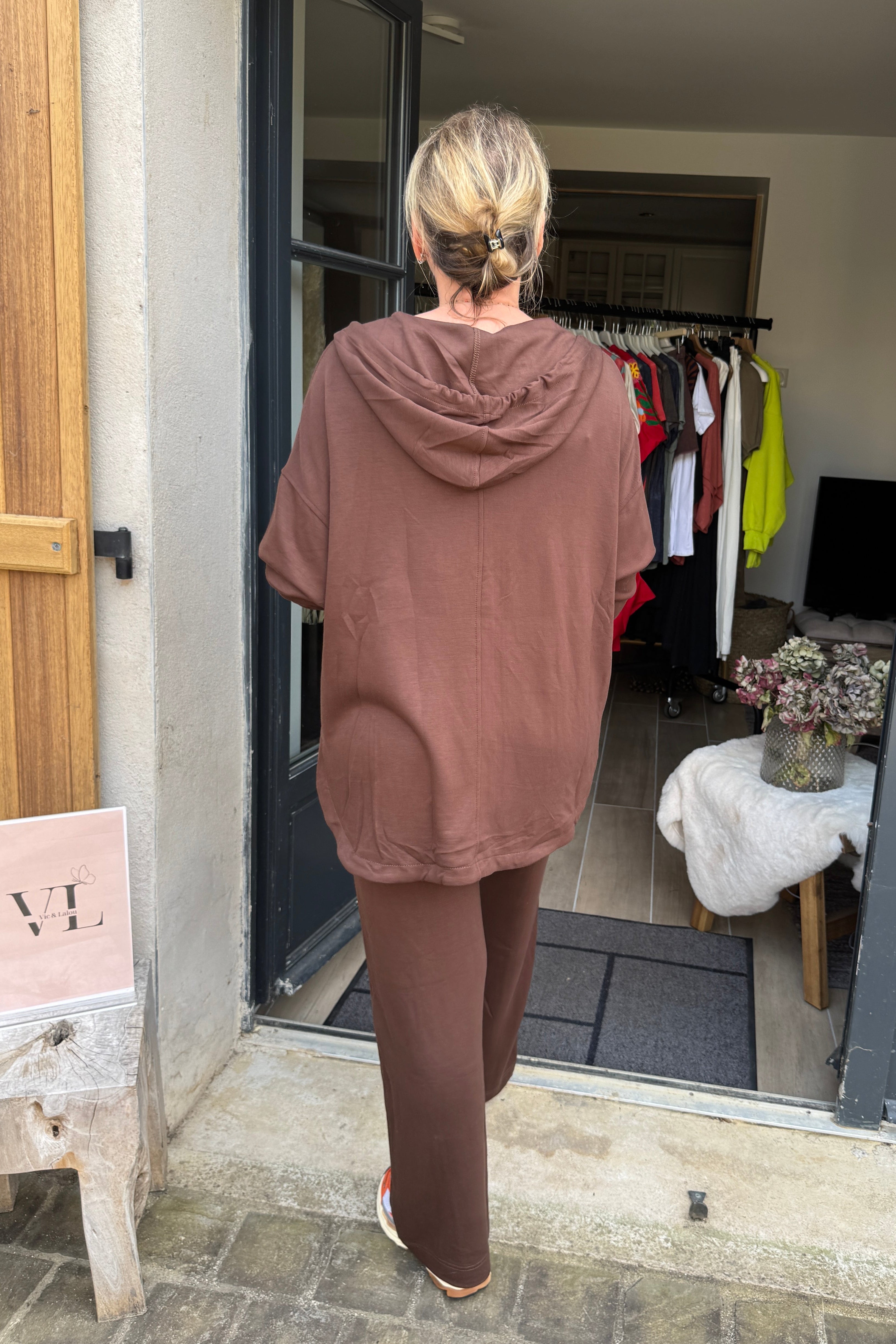 Dos veste longue jogging chocolat oversize capuche viscose ensemble LUKE – LUCKY Vic & Lalou