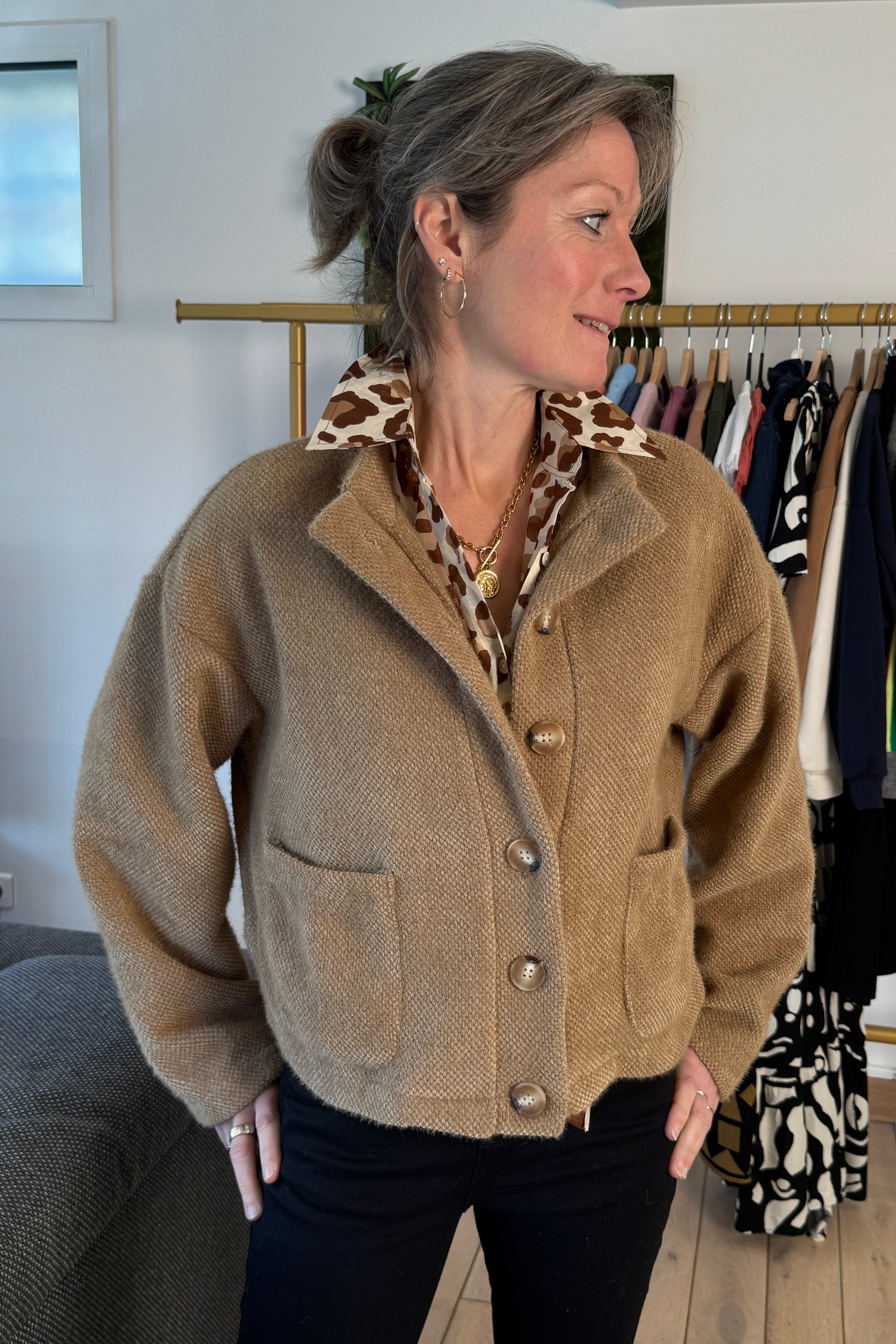 Gilet beige col officier