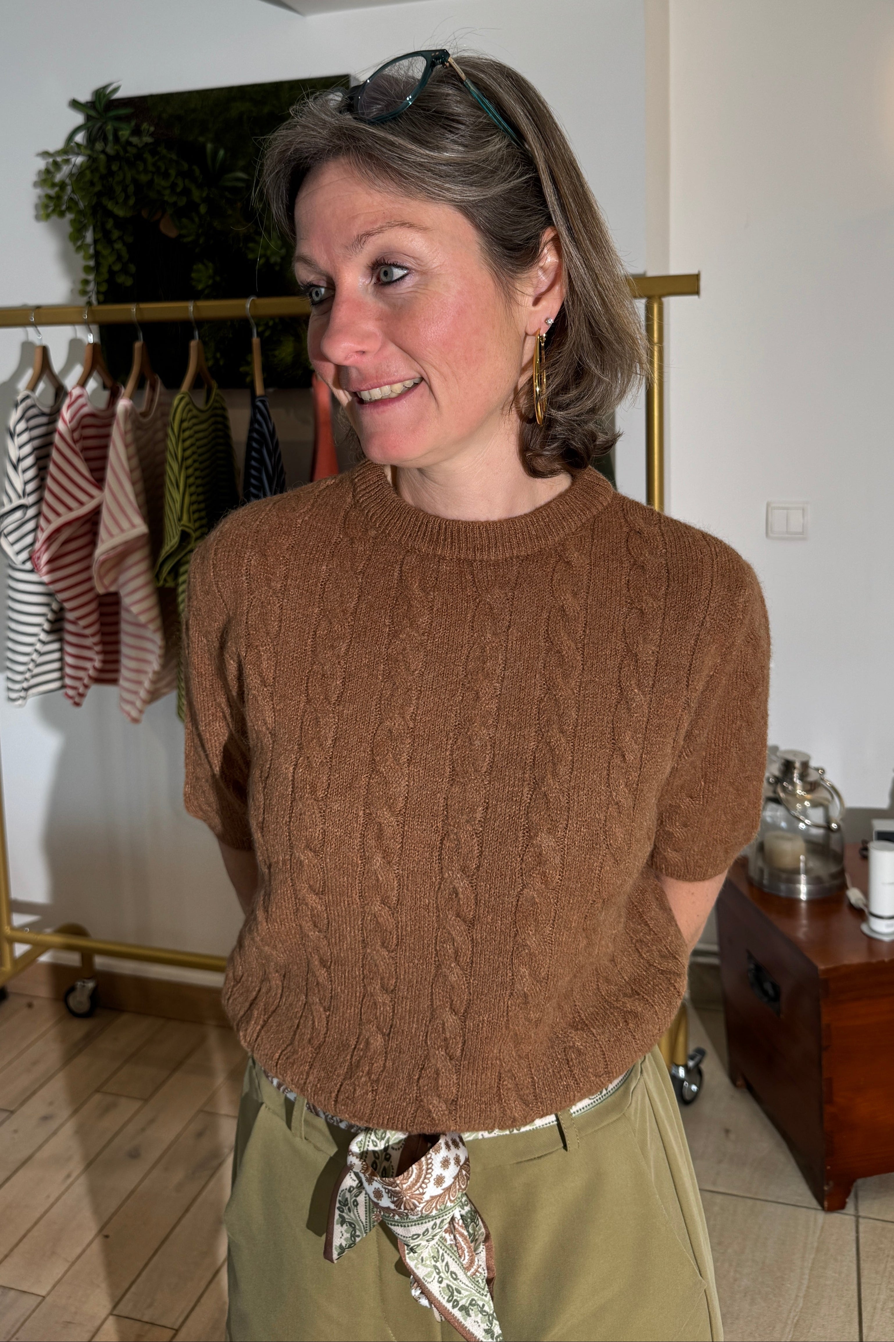 Pull manche courte cote camel