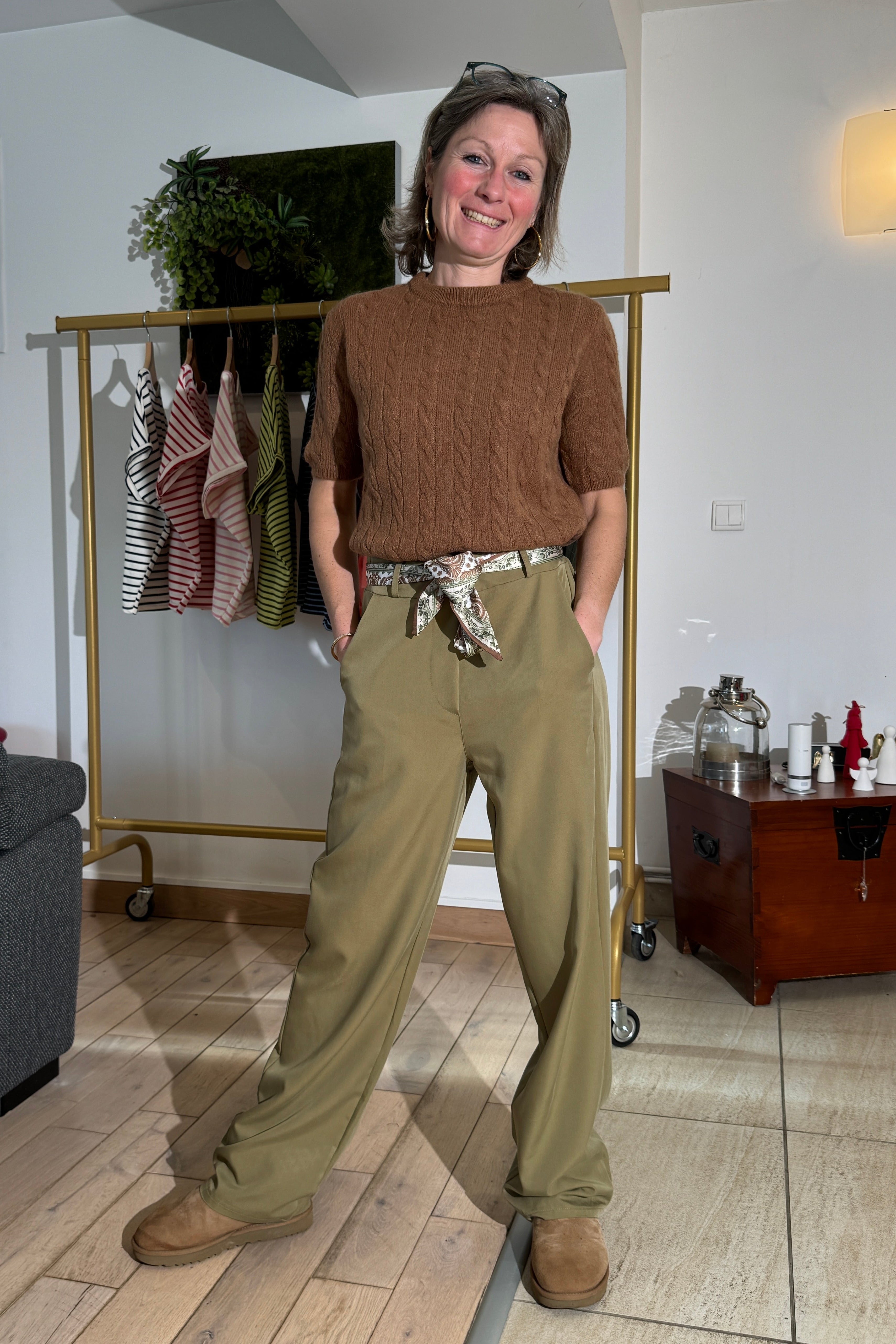 Pull manche courte cote camel ex