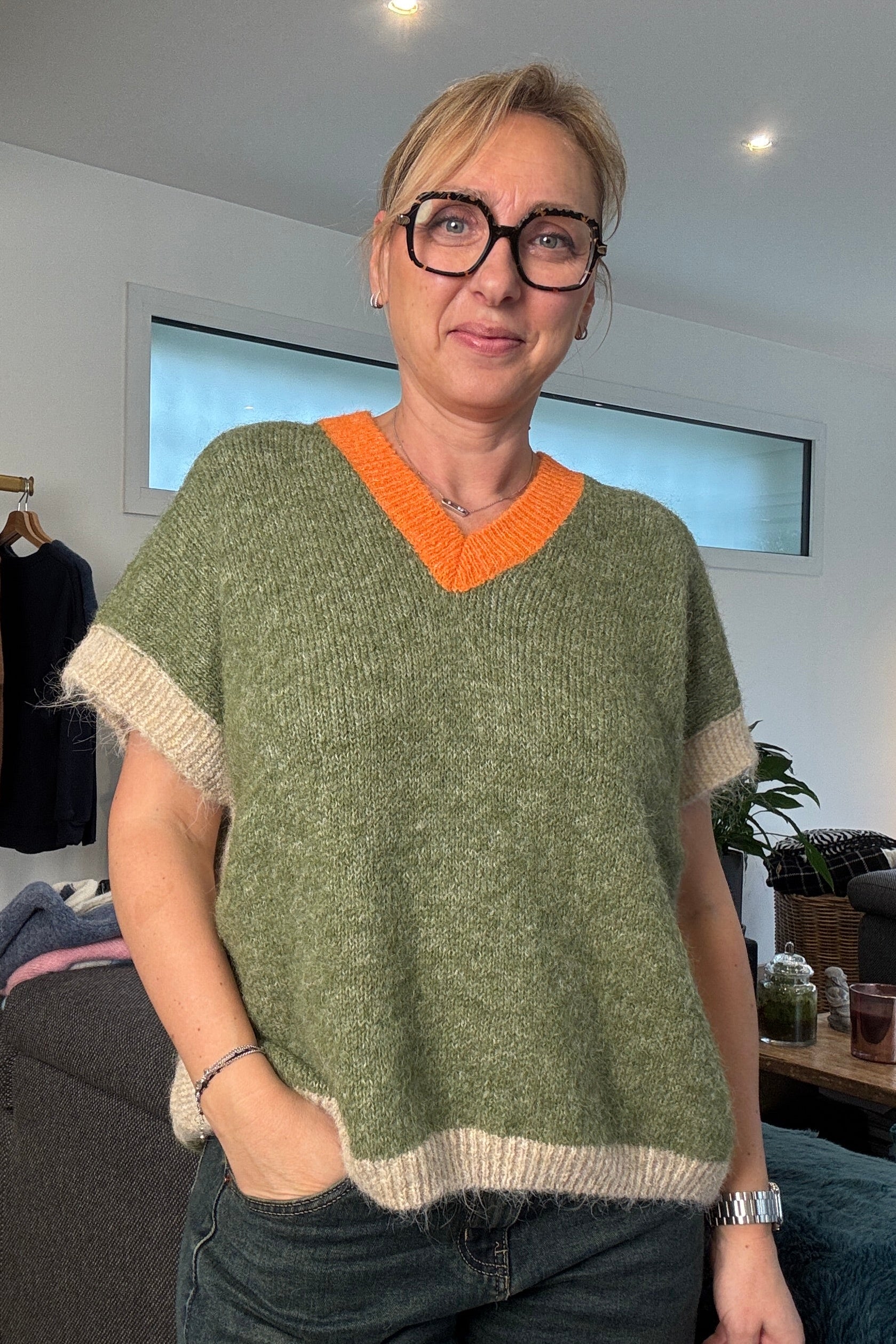 Pull manche courte large kaki