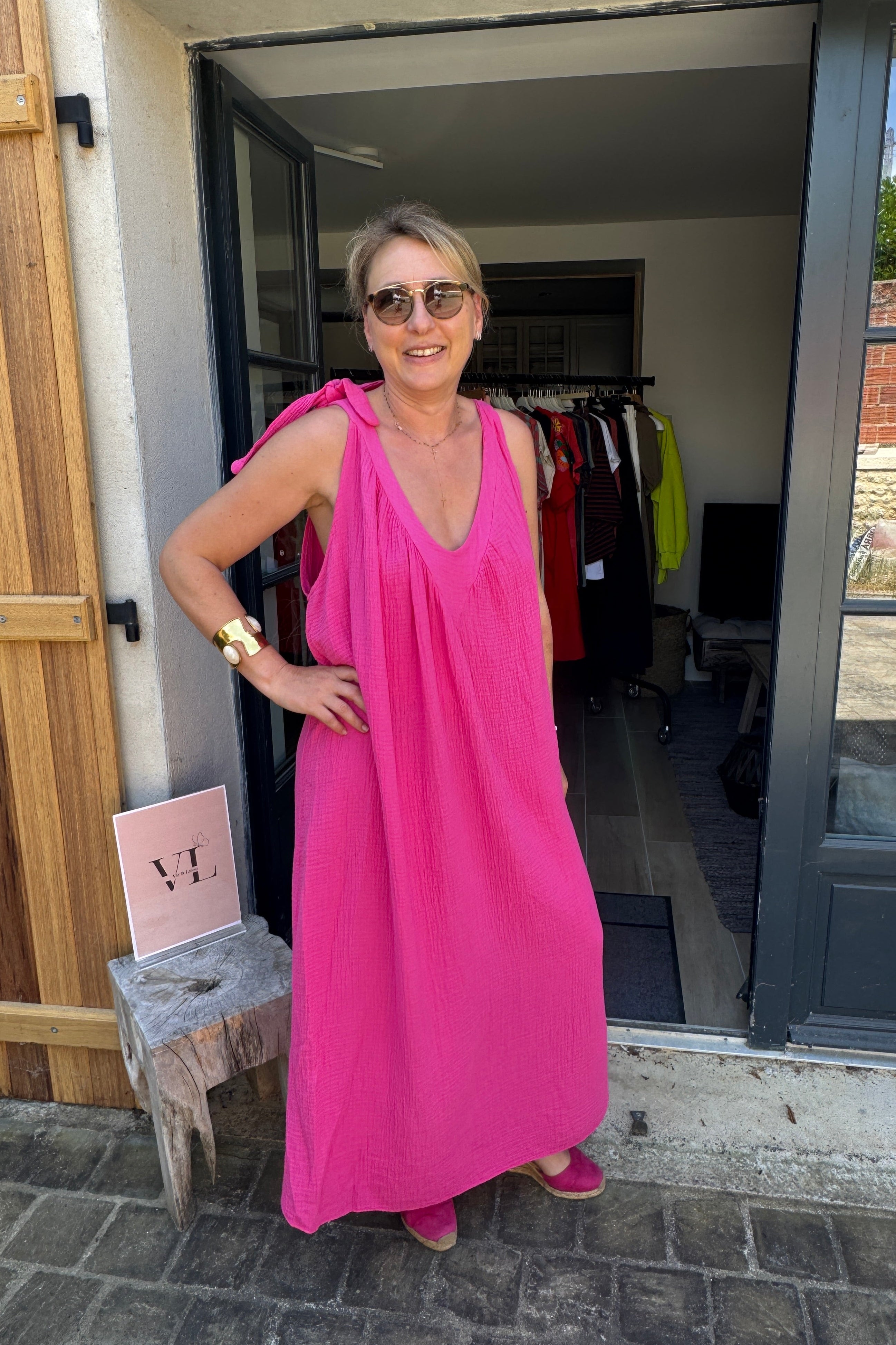 Robe longue rose fuchsia coton fabriquée en Italie taille unique – HARPER Vic & Lalou