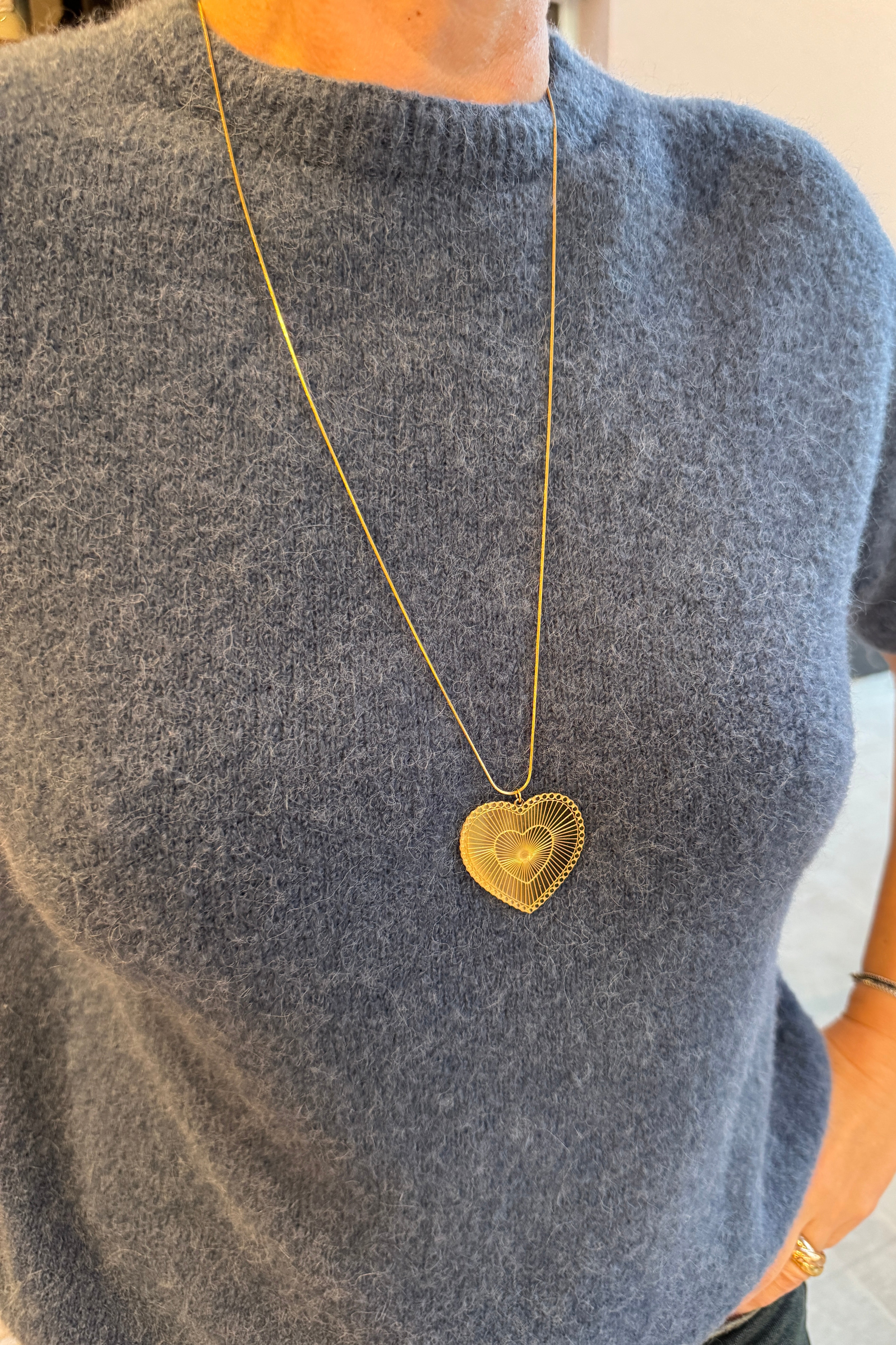 Sautoir acier inoxydable or coeur 