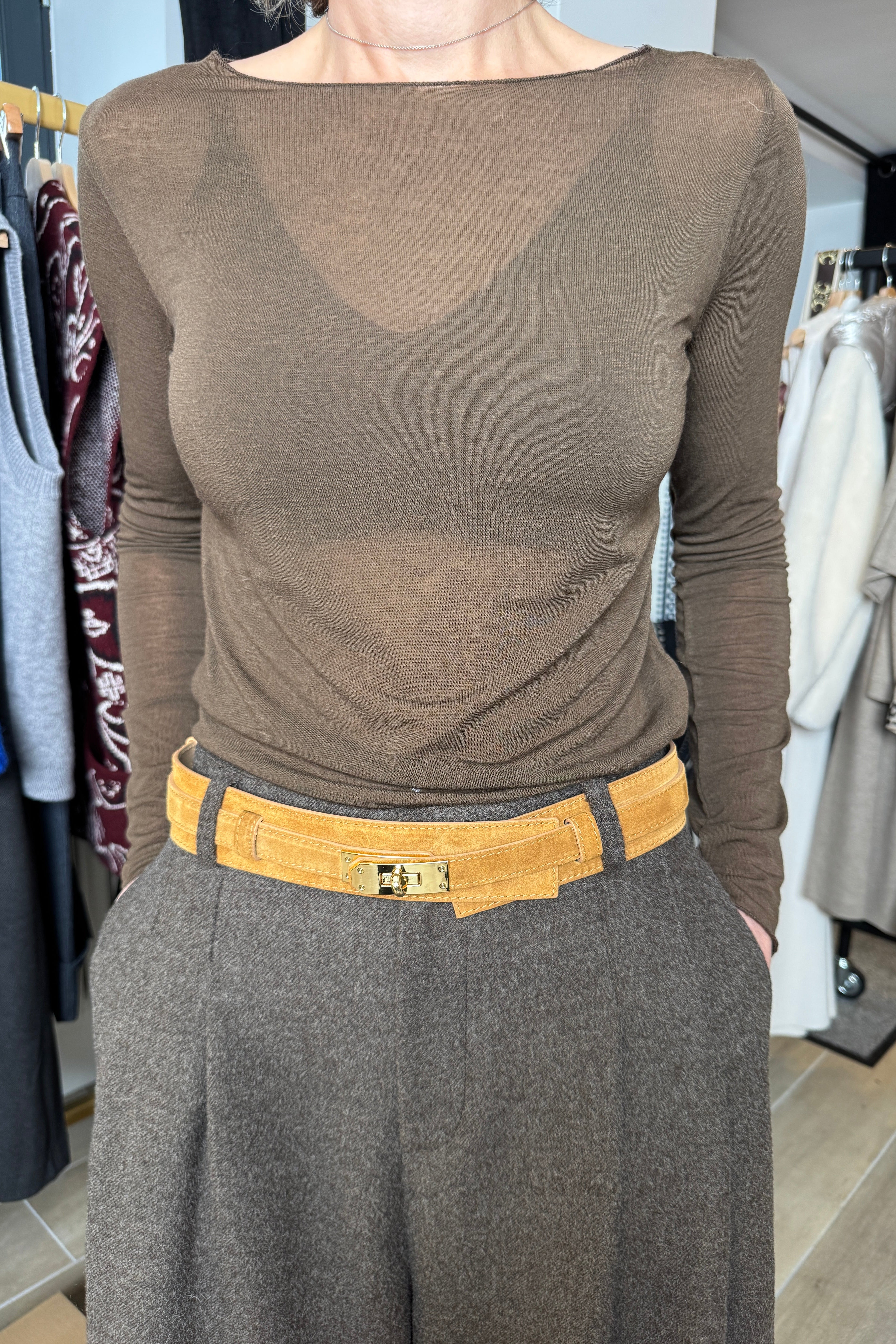 Tee shirt cachemire marron