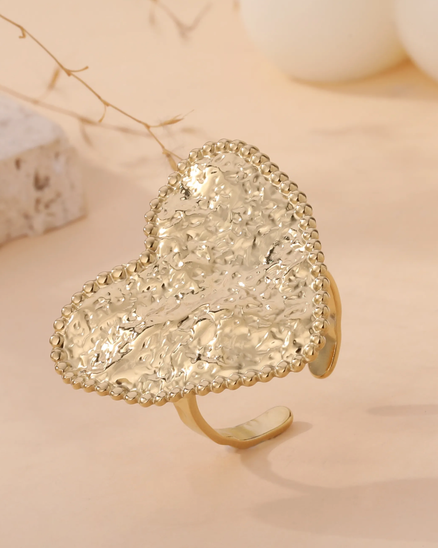 bague coeur acier inoxydable doré