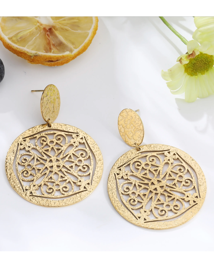 boucle d'oreille bohème dorée acier inoxydable