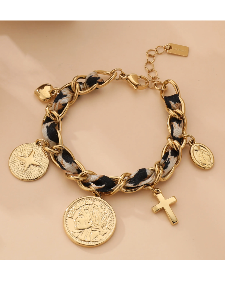 bracelet acier inoxydable or leopard