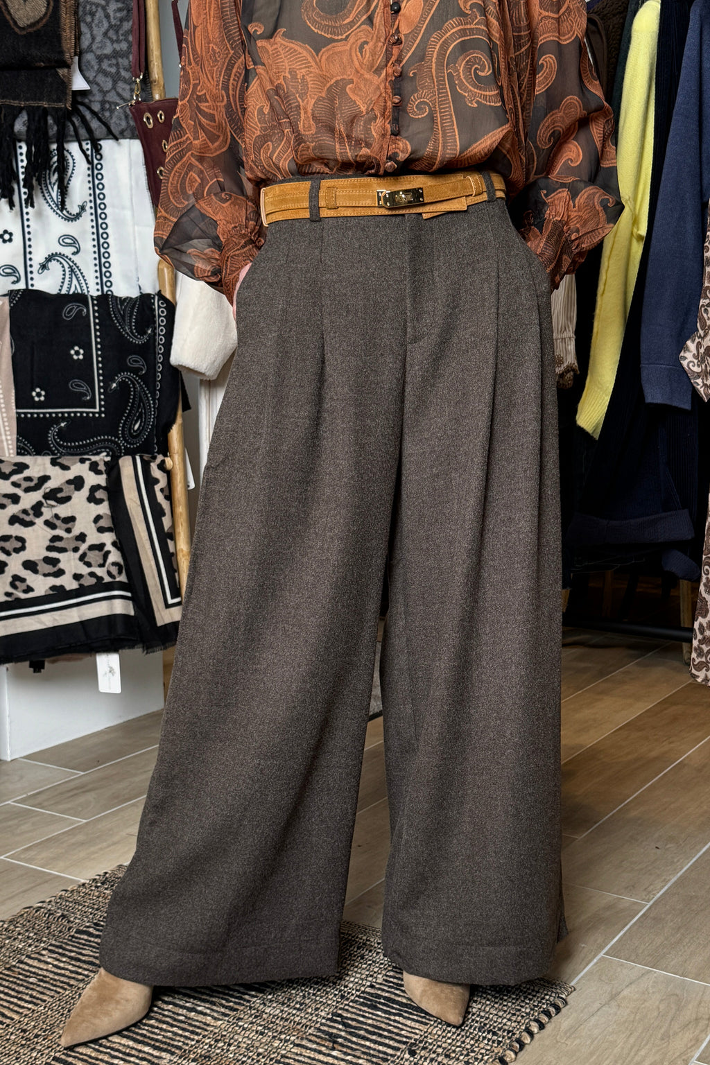 pantalon marron doux long