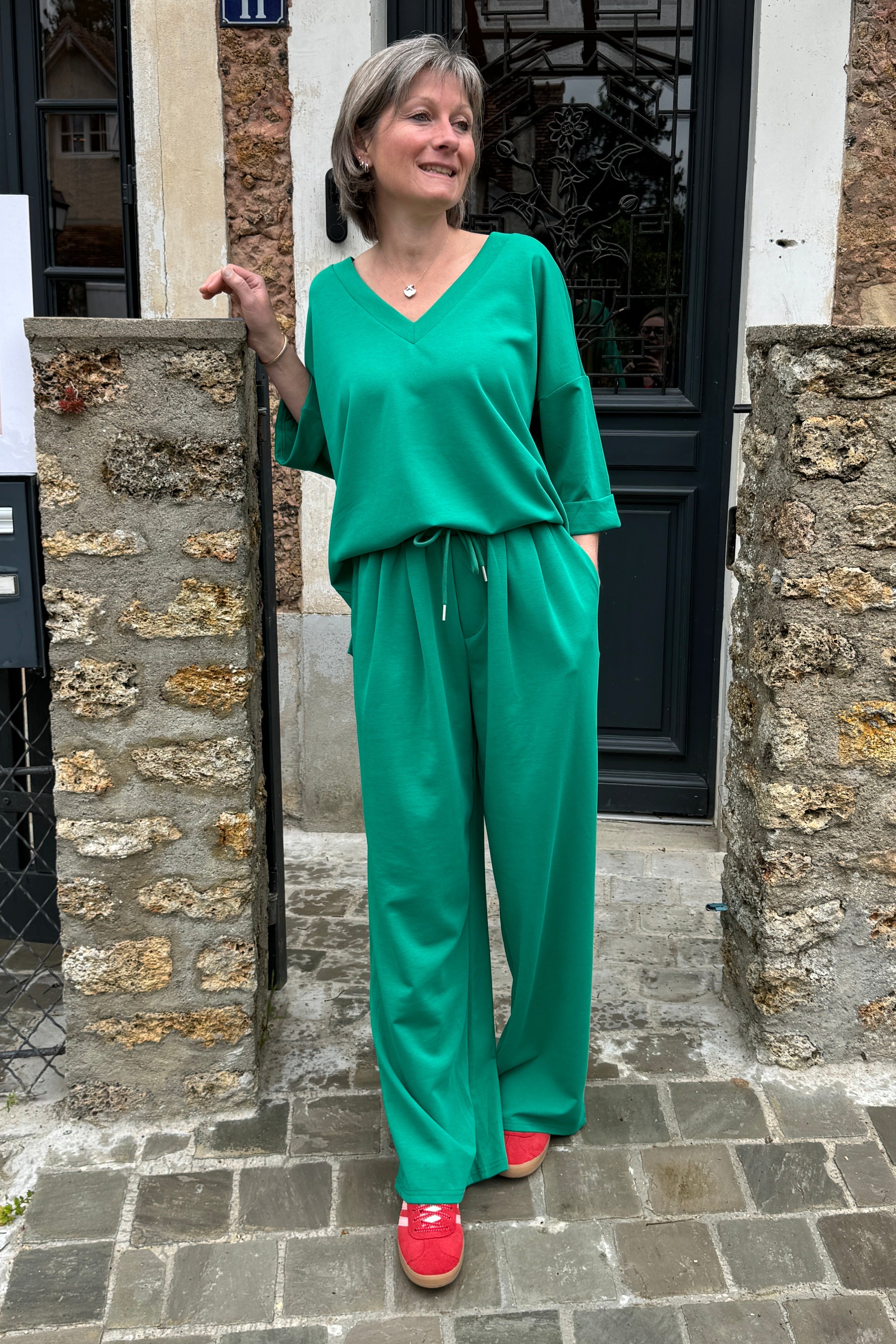 pantalon vert femme fluide taille elastique casual chic