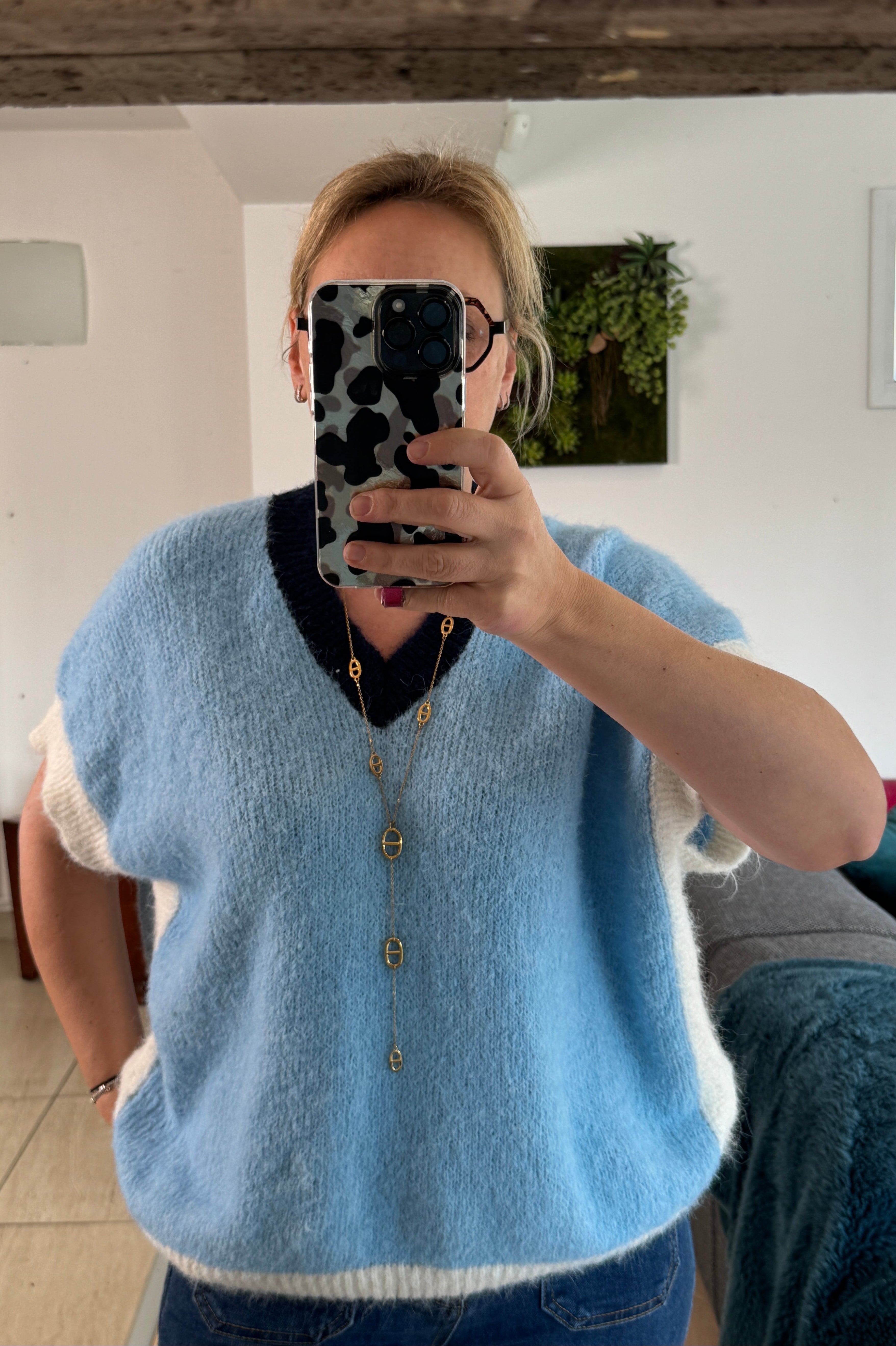 pull bleu manche courte marine