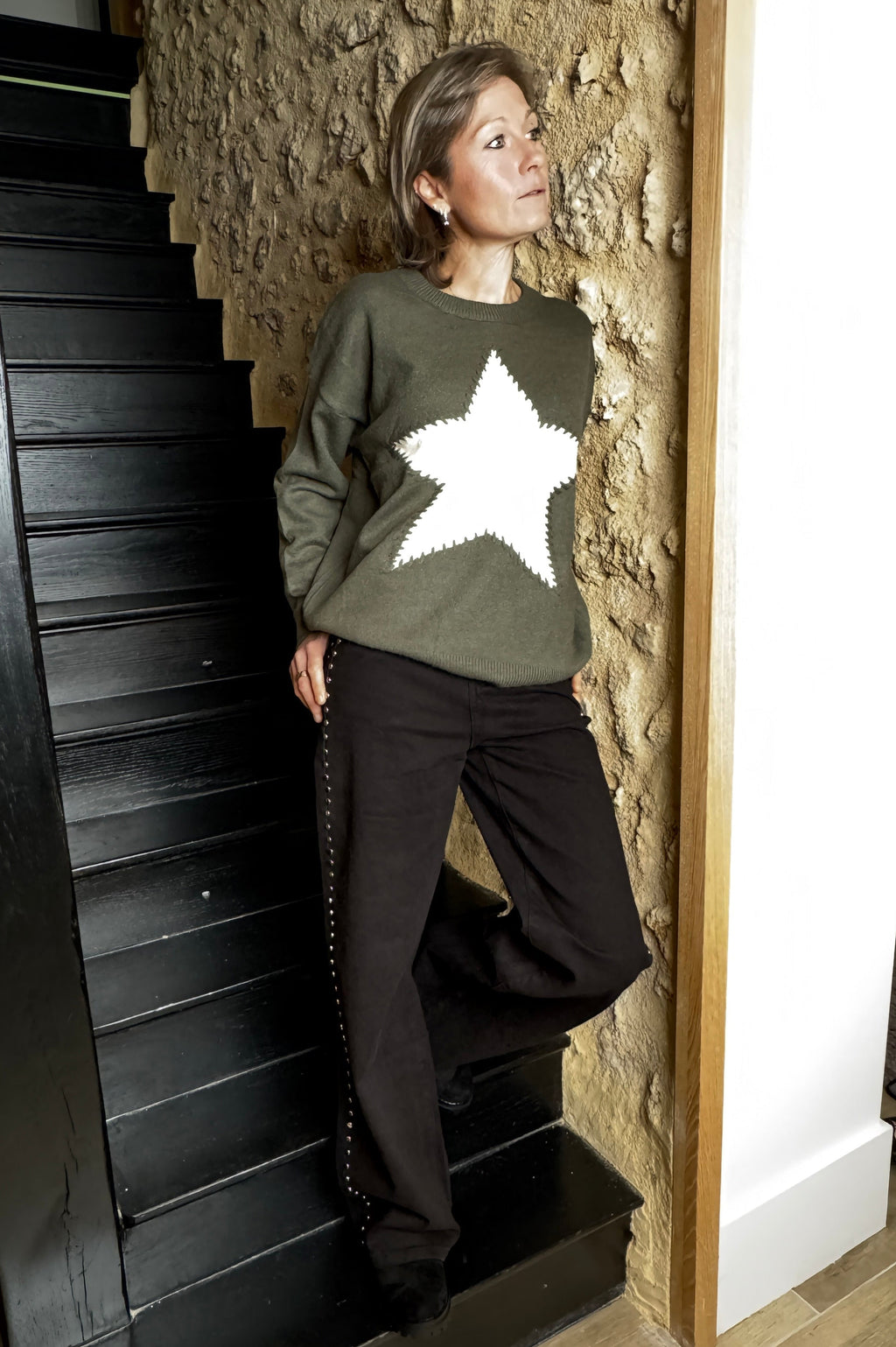 pull cachemire étoile kaki