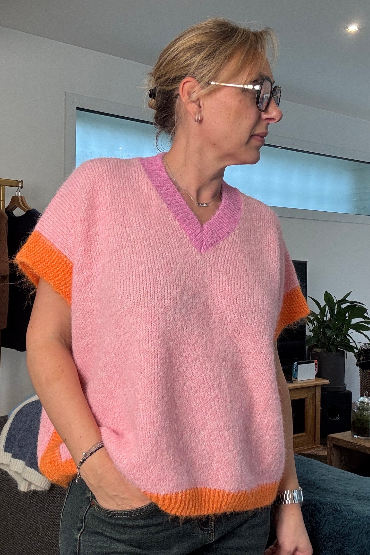 pull manche courte rose
