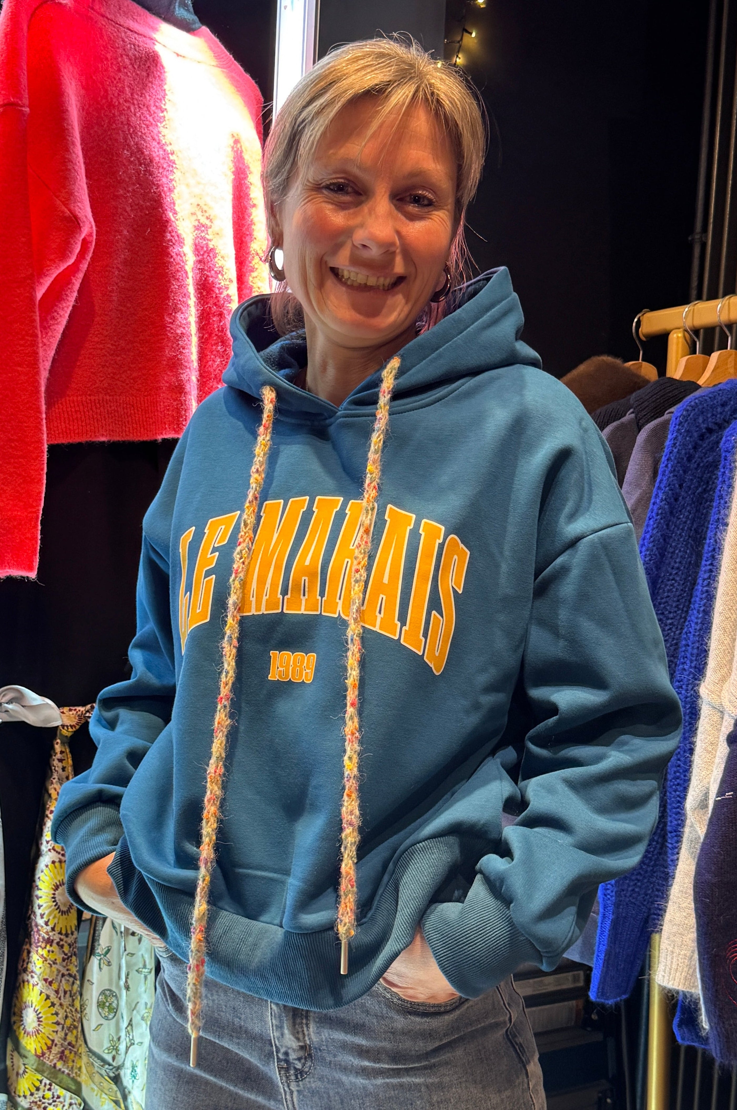 sweat capuche bleu marais